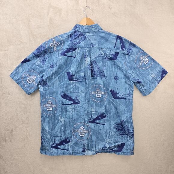 Jams World Shirt Mens Large Blue Pearl Harbor Navy Print Short Sleeve USA Hawaii - Picture 8 of 10
